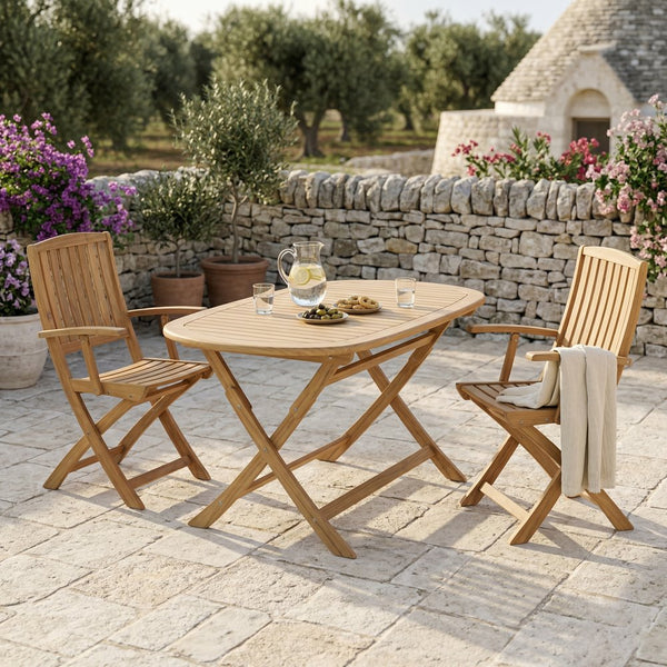 Tavolo pieghevole ovale in legno di acacia oliata da giardino - Ischia