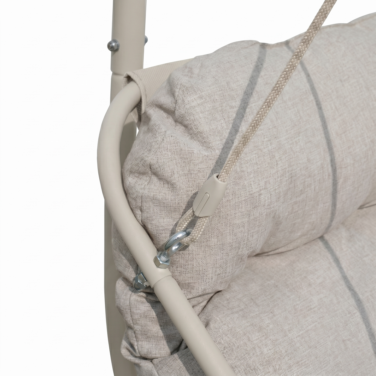 Poltrona sospesa struttura in acciaio bianco latte con cuscino beige - Essentia