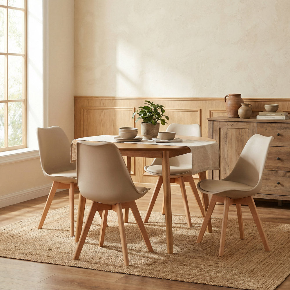 Set 4 sedie da pranzo con gambe legno e cuscino Beige - Candice