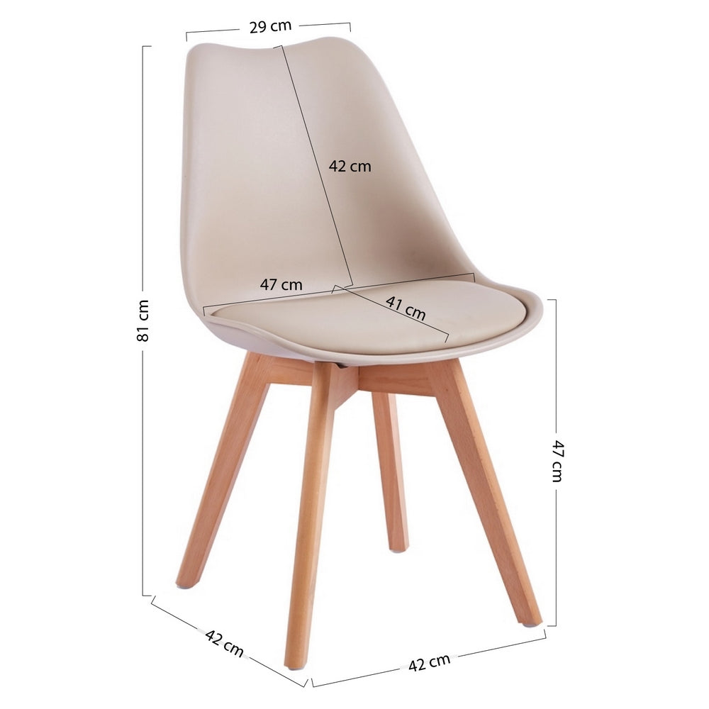 Set 4 sedie da pranzo con gambe legno e cuscino Beige - Candice