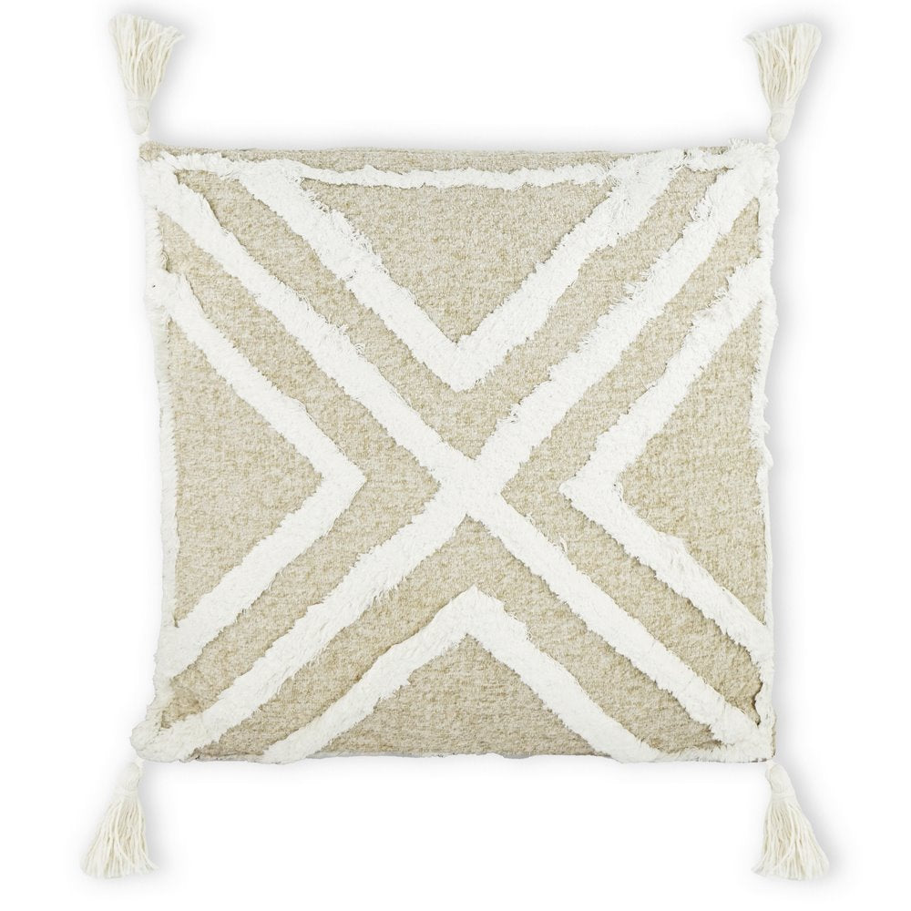 Cuscino ricamato beige con frangie 45x45 - Prism