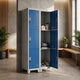 Armadietto metallico grigio con 3 ante blu