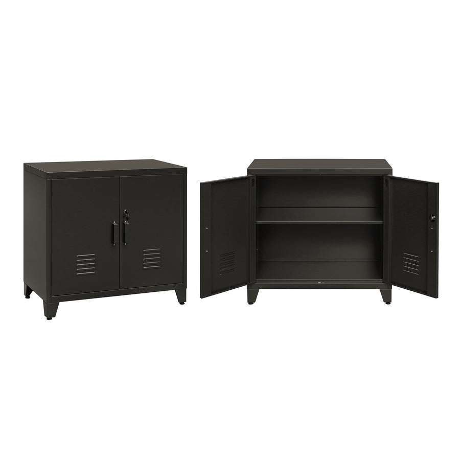 Armadio basso in metallo nero con serratura 2 ante 85x50x82 cm