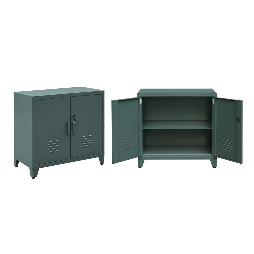 Armadio metallo ufficio verde 85x50x82 2 ante e 2 ripiani