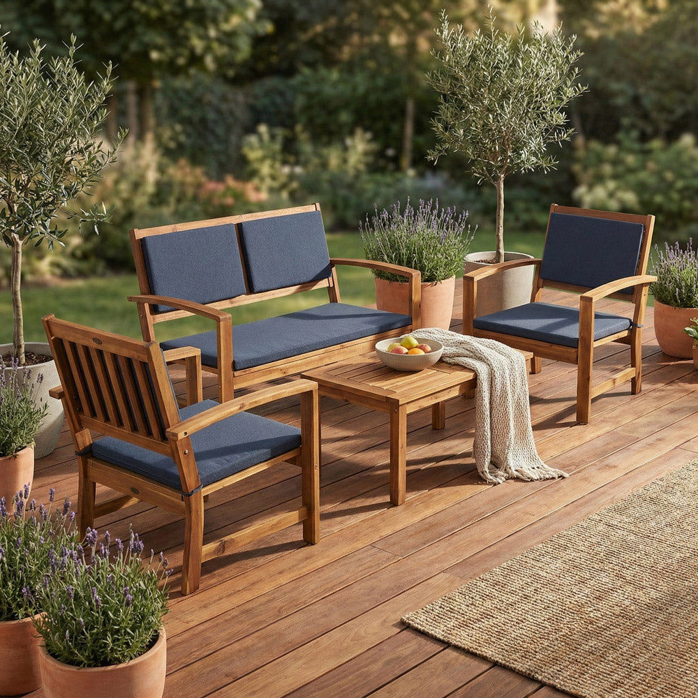 Set da esterno in legno naturale con cuscini grigi - Sassari
