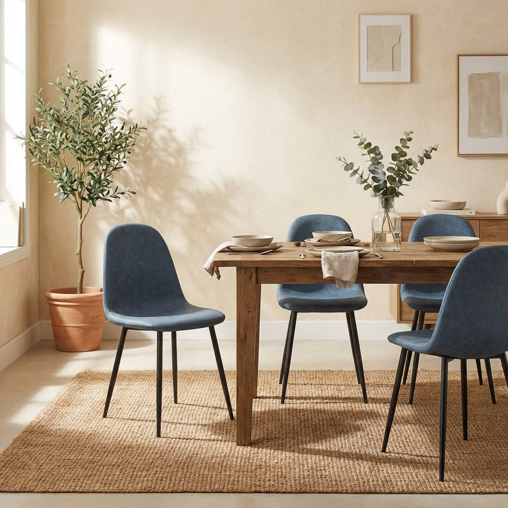 Sedie sala da pranzo moderne 4 pz in ecopelle blu - Bella