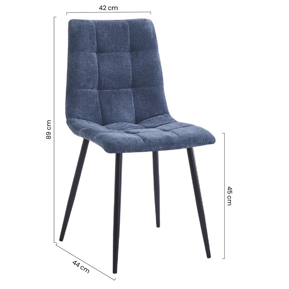 Set da 4 sedie da cucina in tessuto blu gambe nere - Chris