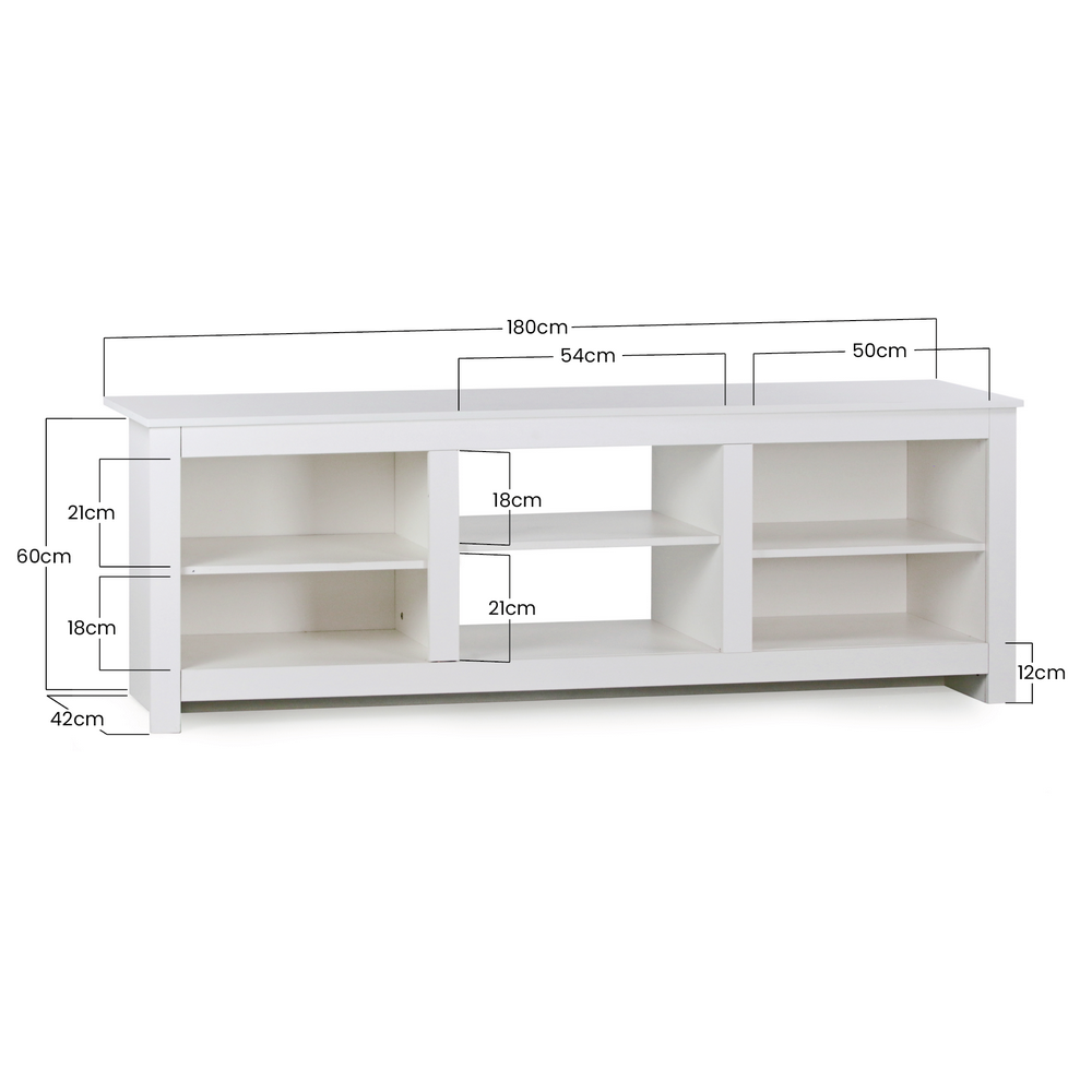 Mobile TV design bianco 180X42X60 cm con 6 ripiani