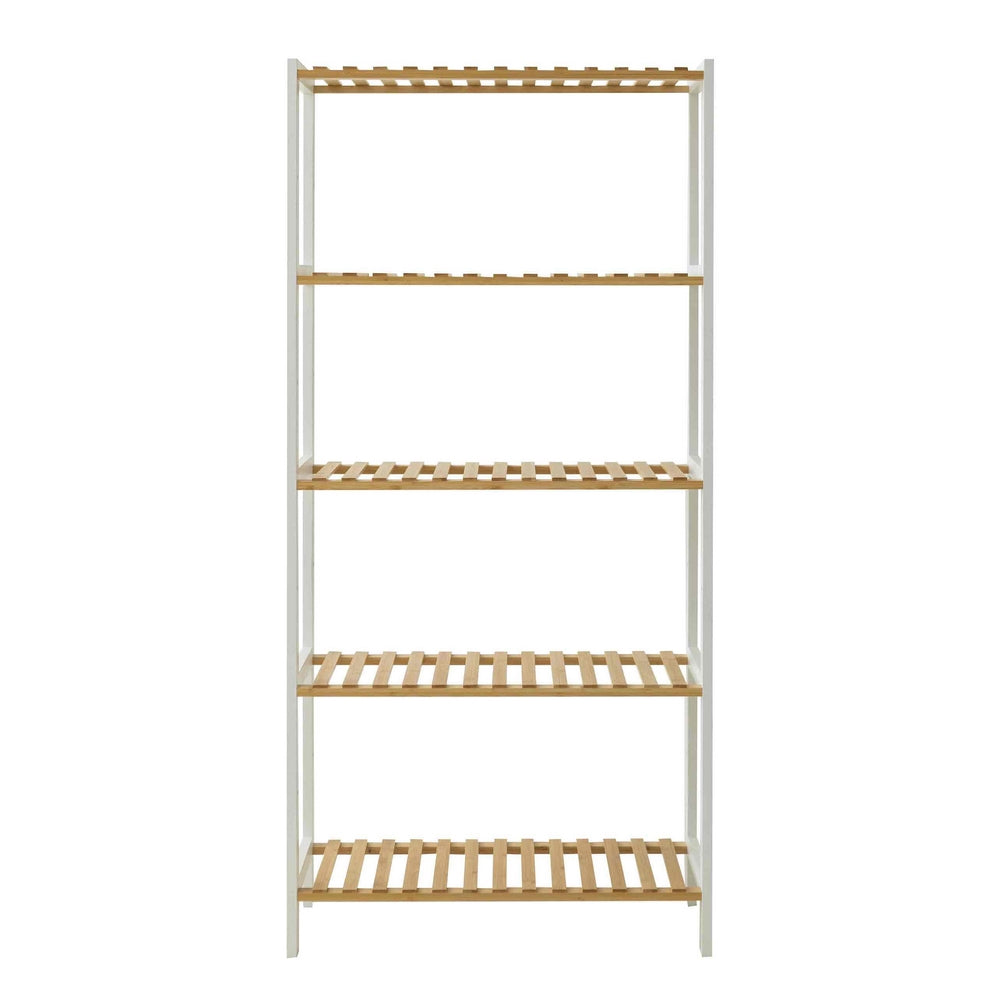 Scaffale 5 ripiani in bambù con laterali bianchi 60x26x130 cm