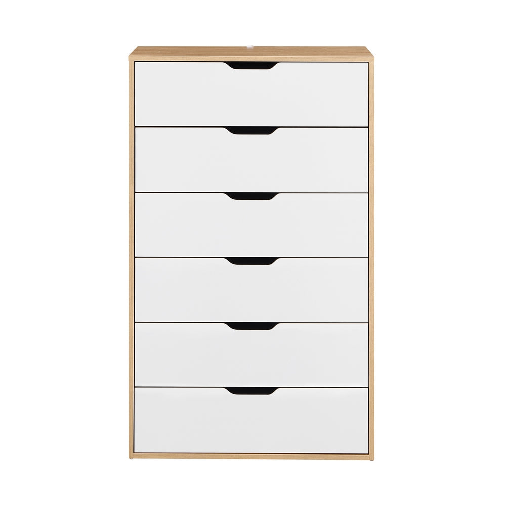 Cassettiera 6 cassetti bianca e rovere 68x40x115 cm - Sky