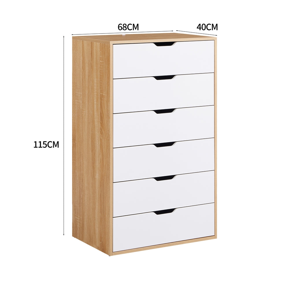Cassettiera 6 cassetti bianca e rovere 68x40x115 cm - Sky