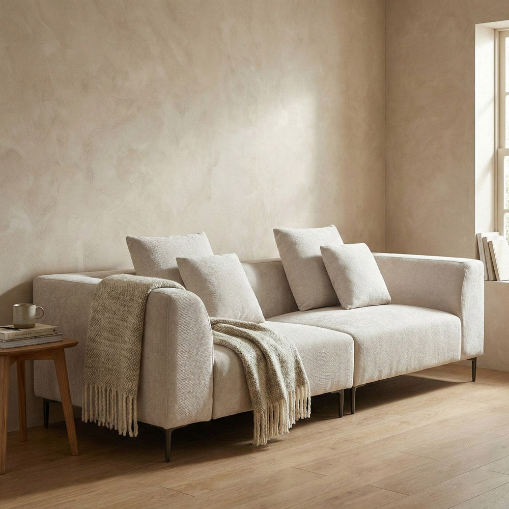 Divano 3 posti in tessuto beige 252x99x72 cm - Cloe