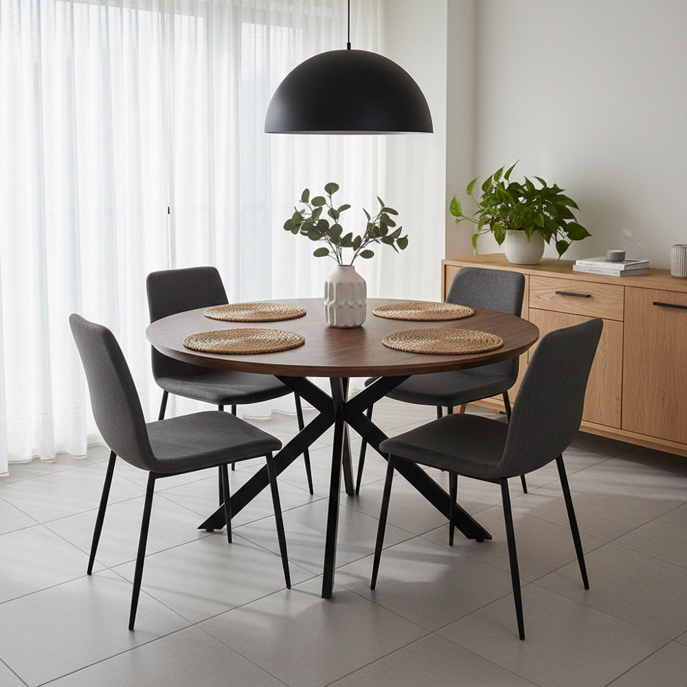 Tavolo tondo 140 cm con top effetto noce e gambe nere - Exten