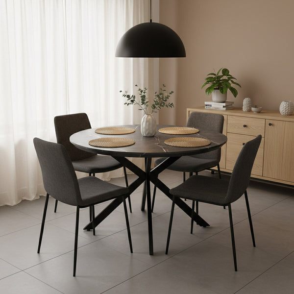 Tavolo tondo 120 cm con top effetto marmo grigio scuro - Gabry