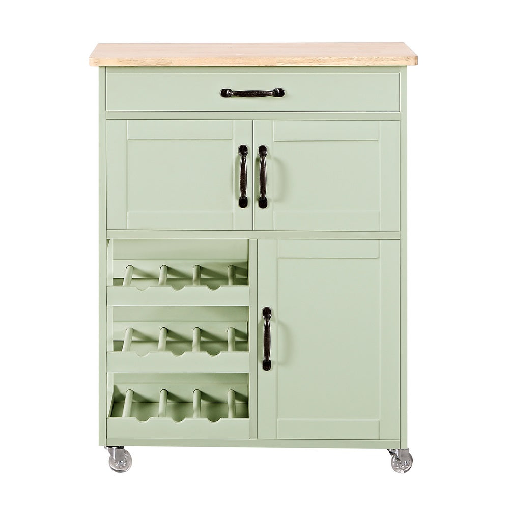 Credenza portabottiglie con cassetti e ante salvia con top in legno – Febe