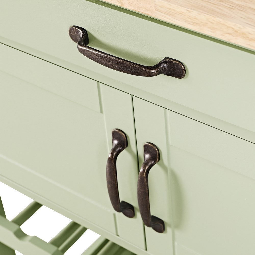 Credenza portabottiglie con cassetti e ante salvia con top in legno – Febe