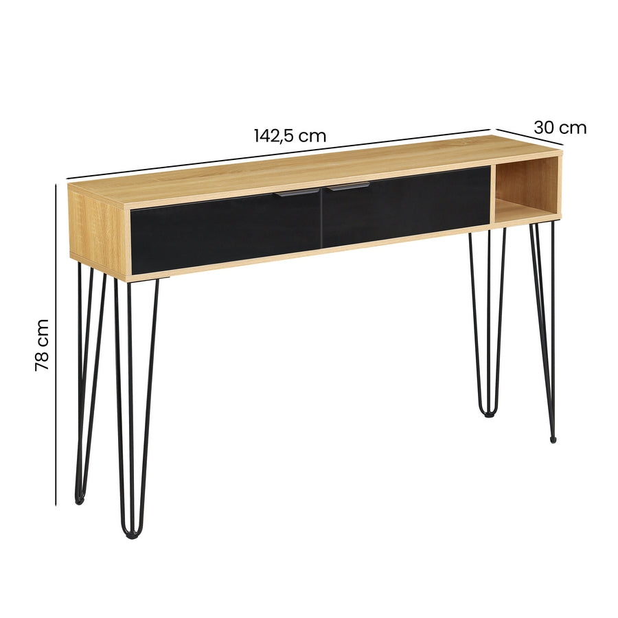 Consolle ingresso moderna in legno rovere e nero 124,5x30x78 cm – Madrid