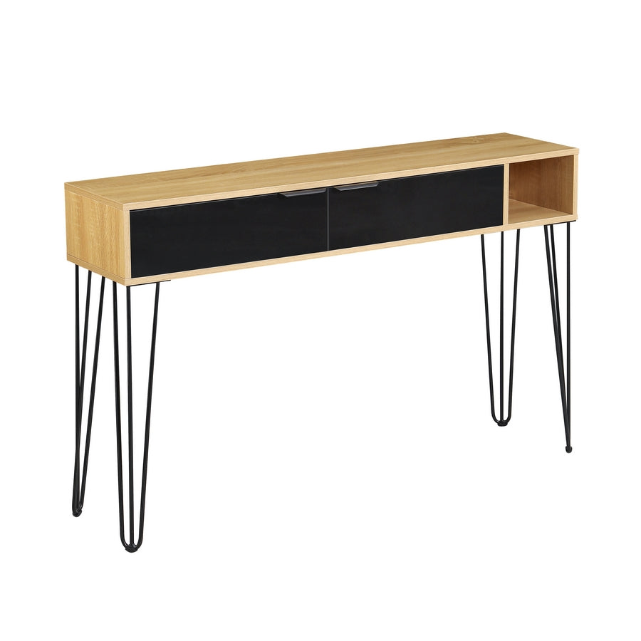 Consolle ingresso moderna in legno rovere e nero 124,5x30x78 cm – Madrid