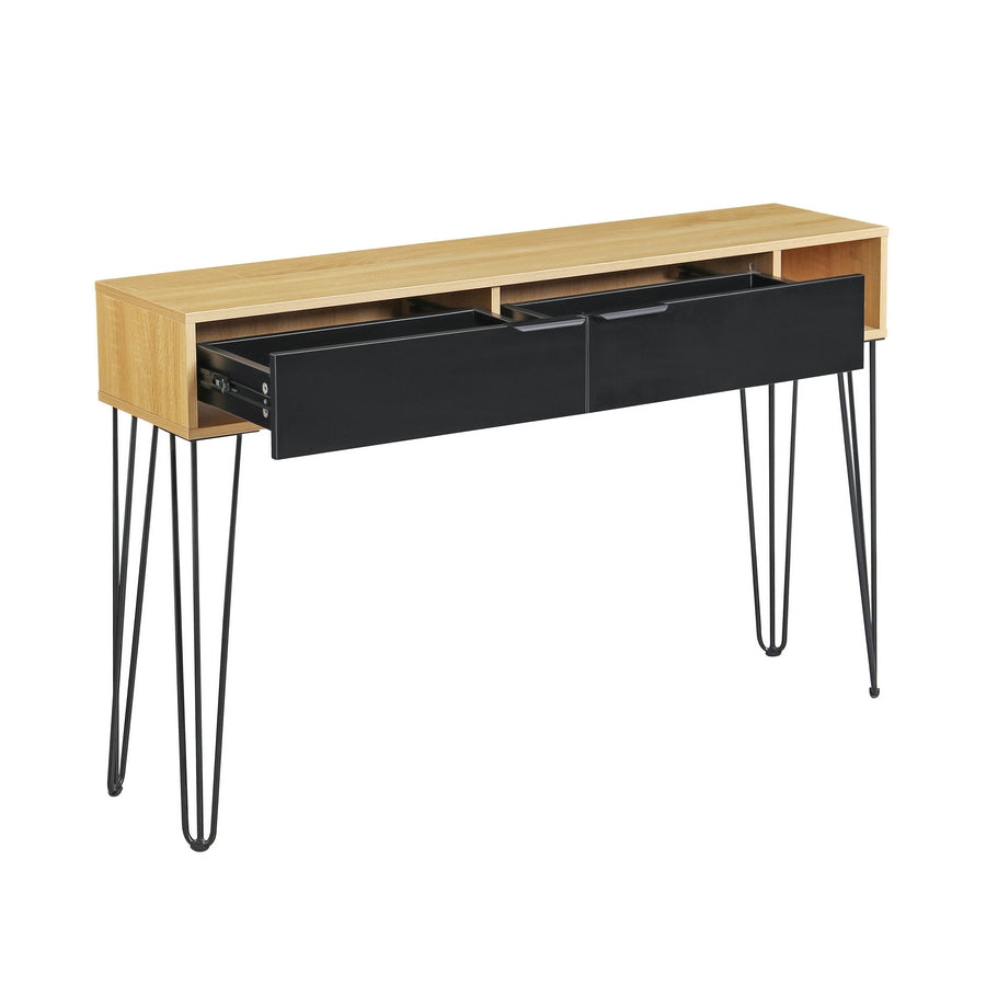 Consolle ingresso moderna in legno rovere e nero 124,5x30x78 cm – Madrid
