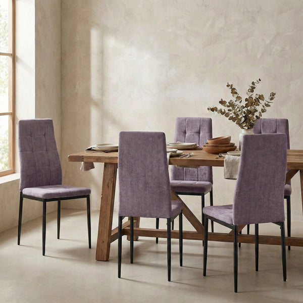 Sedie sala da pranzo in tessuto prugna con gambe metallo - Milano