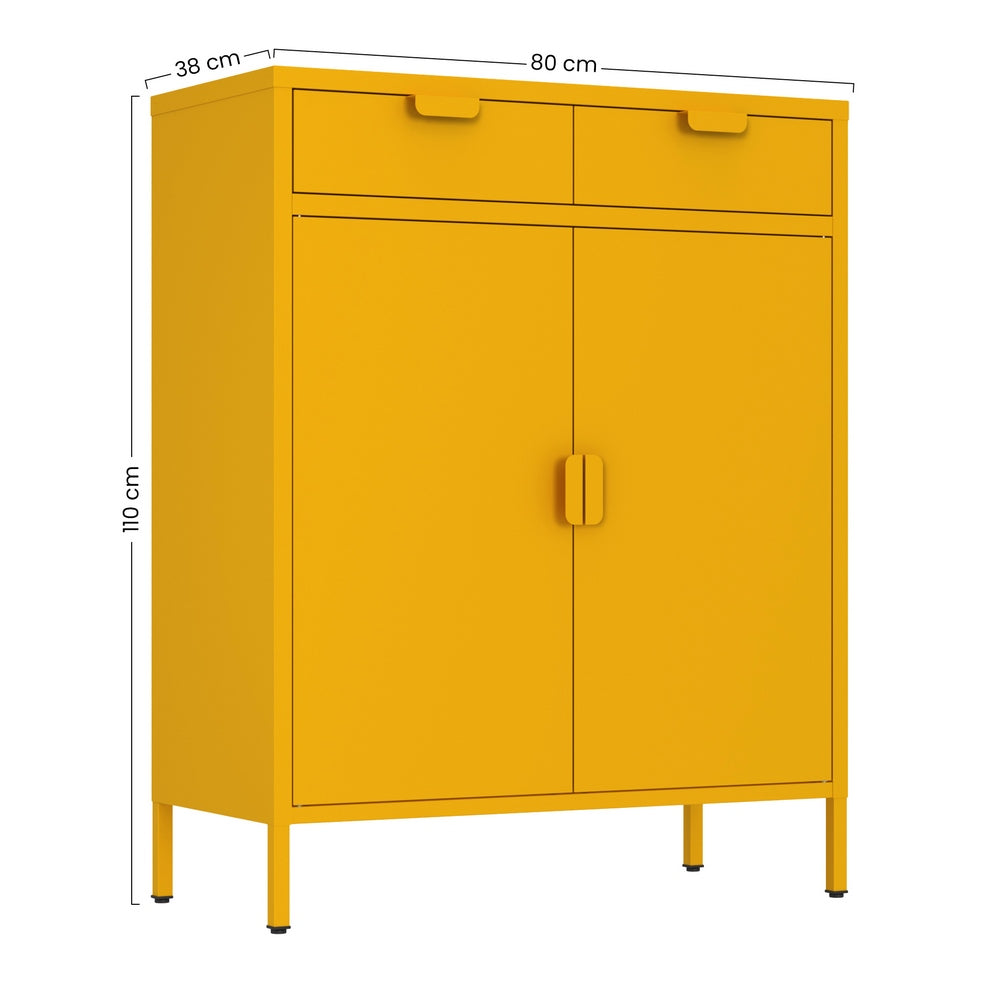 Credenza metallo 2 ante e 2 cassetti 80x38x110cm senape - Pop