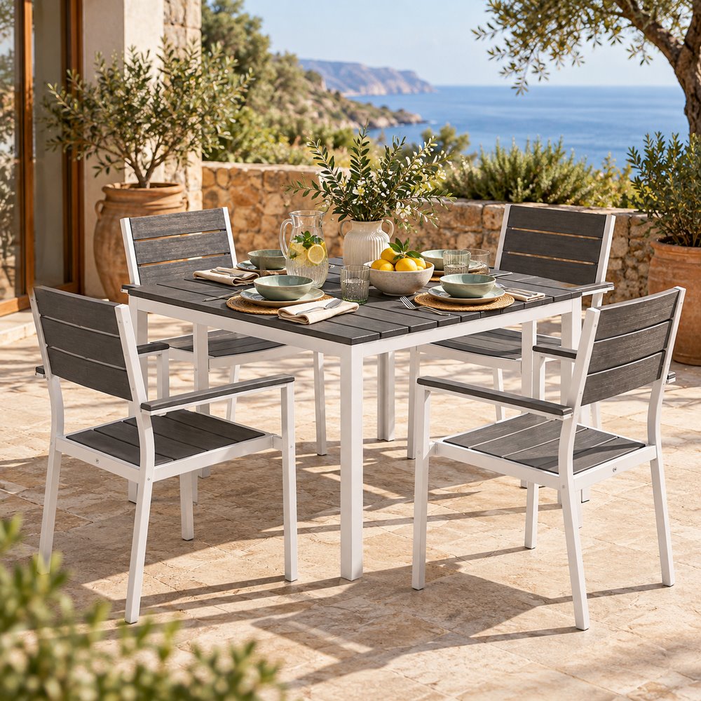 Set 2 sedie da giardino HDPE e metallo bianco e grigio - Andy