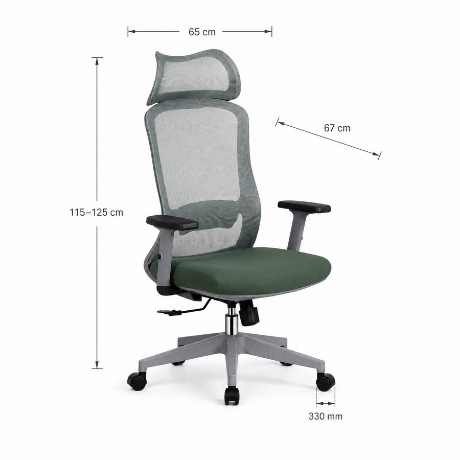 Sedia ufficio ergonomica in rete verde 65x67x115-125 cm - Jeff