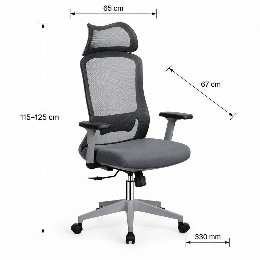 Sedia ufficio ergonomica in rete grigio scuro 65x67x115-125 cm - Jeff