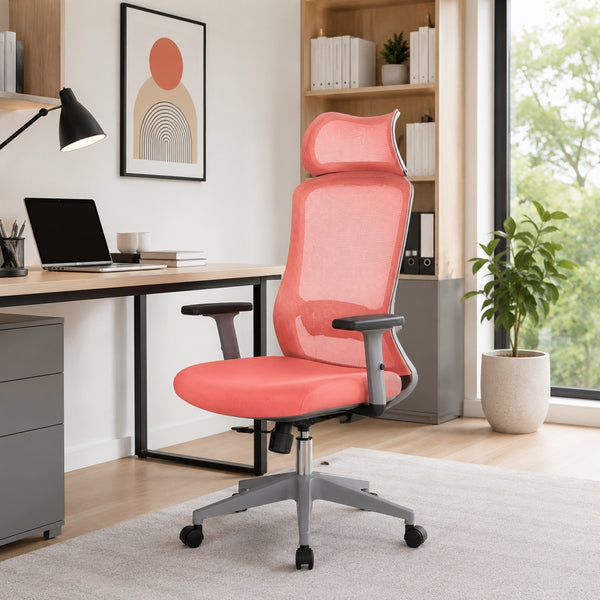 Sedia ufficio ergonomica in rete corallo 65x67x115-125 cm - Jeff