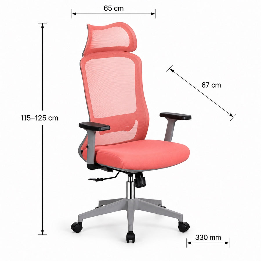 Sedia ufficio ergonomica in rete corallo 65x67x115-125 cm - Jeff